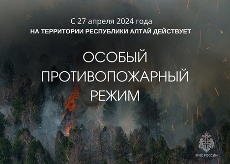 Распоряжением Правительства Республики Алтай от 27 апреля 2024 года на всей территории региона установлен особый противопожарный режим
